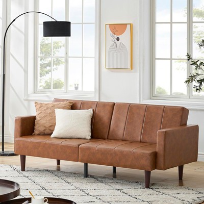 Garvee 76" Modern Loveseat Sofa with Armrests, Convertible Futon Sofa Bed, Lounge Couch for Living Room (Faux Leather, Brown)