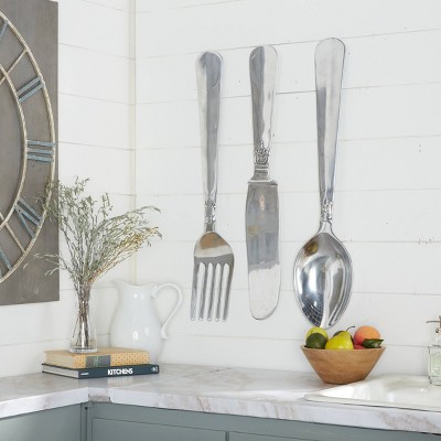 Set of 3 Aluminum Utensils Knife, Spoon and Fork Wall Decors - Olivia & May