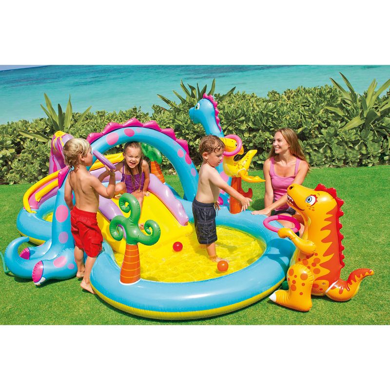 Intex Dinoland Play Center Kiddie Inflatable Pool and Dinosaur Water Splash Swimming Pool with Water Sprayers, Waterfalls, Slides, and Games, 5 of 7