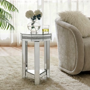 Kumasinova Octagon Mirror Coffee Table with with Storage,13.8" Modern Side Table with Crystal Accents,End Table for Living Room Furniture - 1 of 4