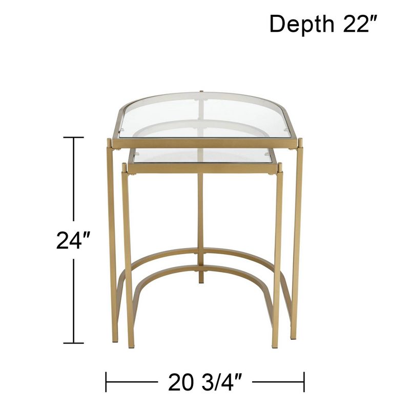Kensington Hill Ezio Modern Metal Nesting Tables 24" x 20 3/4" Set of 2 Gold Clear Tempered Glass for Living Room Bedroom Bedside Entryway Home Office, 4 of 10