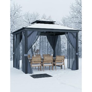 Outdoor Gazebo 8x8 Hardtop, Aluminum Frame Permanent Pavilion with Double Roof, Mosquito Netting & Privacy for Patio, Garden and Backyard Parties - 1 of 4