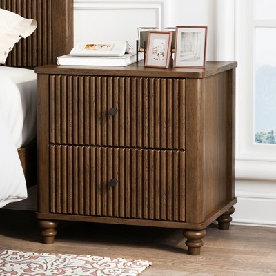Lycvki 21.65" Wood Fluted Nightstand with 3 Drawers and Metal Handle