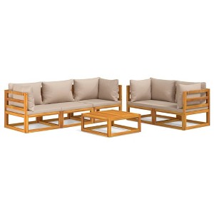 vidaXL Garden Lounge Set with Taupe Cushions, Solid Acacia Wood - 6 Piece Patio Furniture Set, Modular Design for Outdoor Comfort and Elegance - 1 of 4
