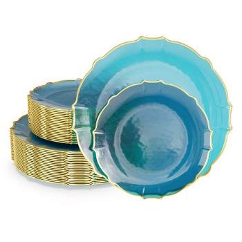 10 Pack Turquoise Hard Plastic Dessert Appetizer Plates, Disposable  Tableware, Baroque Heavy Duty Salad Plates With Gold Rim 8