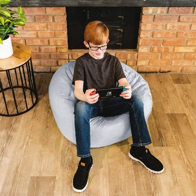 Gray Polyester Nylon Blend Round Bean Bag Chair with Removable Cover