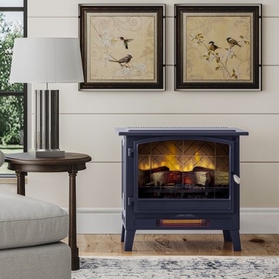 Navy Blue Freestanding Electric Fireplace Stove with Mantel