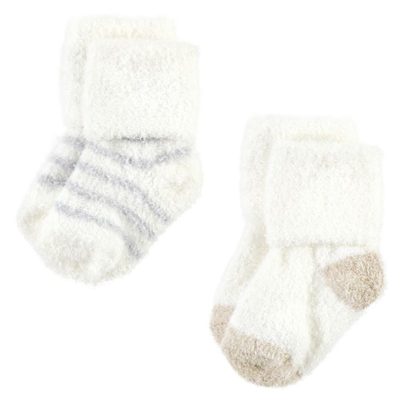 Hudson Baby Infant Girl Cozy Chenille Newborn and Terry Socks, Pink Neutral Stripe, 3 of 7