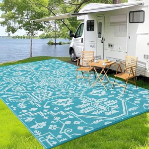 Large Waterproof Outdoor Rug, Reversible Vintage Plastic Straw Patio Mat, Stain-Resistant RV Carpet for Deck, Camping, Balcony - 1 of 4