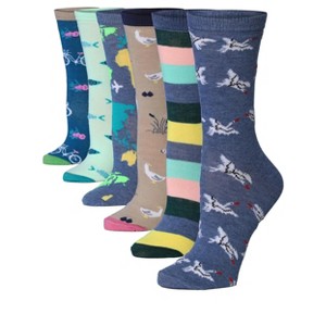 Tipi Toe Women's 6-Pairs Colorful Funky Adventure & Nature Patterned Crew Dress Socks - 1 of 1