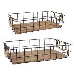 2pc Rectangle Rustic Wood and Metal Basket Set Brown - Stonebriar Collection
