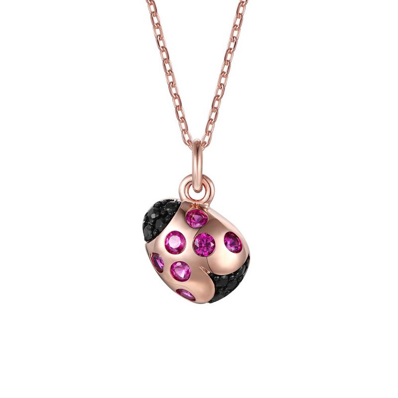Children's 18k Rose Gold Plated with Ruby & Black Cubic Zirconia Ladybug Pendant Necklace, 1 of 3