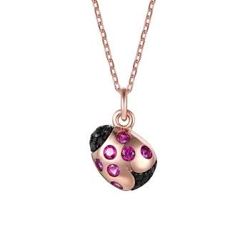Children's 18k Rose Gold Plated with Ruby & Black Cubic Zirconia Ladybug Pendant Necklace