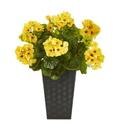 Nearly Natural 15" Indoor/Outdoor Geranium Artificial Plant in Embossed Planter Black