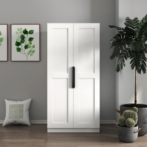 Vynxaria 62.99in Kitchen Pantry Cabinet, White Freestanding Buffet Cupboards Sideboard with Doors &  Shelves, Kitchen Pantry Storage - 1 of 4