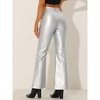 INSPIRE CHIC Women's High Waist Bottom Flared Faux Leather Pants With Pockets - 3 of 4