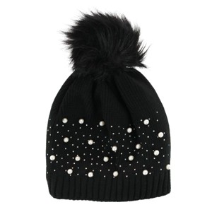 G&S Originals Women's Knit Winter Beanie with Synthetic Fur Pom and Rhinestones - 1 of 4