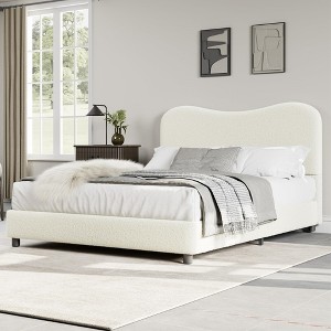 Bed Frame for Kids with Velvet Upholstered Headboard, Cute Low Profile Platform Bed for Girls and Boys - 1 of 4