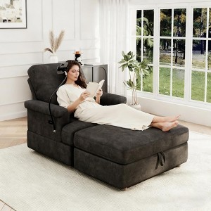 TiramisuBest Oversized Chaise Lounge Chair with Storage Ottoman,Upholstered Reading Chair with Phone Holder, Comfy Sleeper Armchair for Living,Black - 1 of 4
