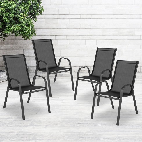 Emma And Oliver 4 Pack Outdoor Stack Chair With Flex Comfort Material
