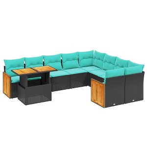 vidaXL 10 Piece Patio Sofa Set with Cushions - Black - 1 of 4