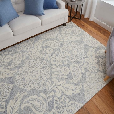 Handmade Tufted Wool Rectangular Rug in Blue 5' x 8'
