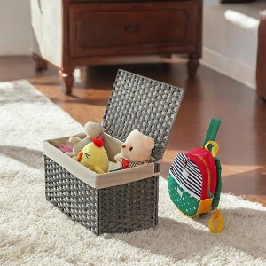 17.2 Gallon (65L) Storage Basket with Lid. This woven, foldable bin with handles and a metal frame comes with a removable liner. - 1 of 4