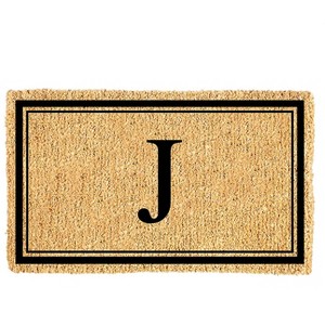 Evergreen Monogram Indoor Outdoor 100% Natural Coir Doormat 28" x 16" |  Letter  "J" - 1 of 4