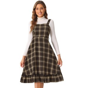 Allegra K Women's Plaid Ruffled Sleeveless Tie Waist A-Line Pinafore Overall Dress - 1 of 4