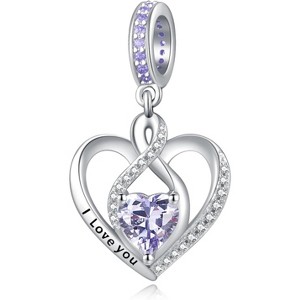 Sterling Silver Heart Birthstone Charms - Customizable Beads for Bracelets & Necklaces, Gift for Women - 1 of 4