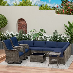 UPTIOT 10-Piece Wicker Patio Conversation Set - 1 of 4