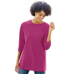 Woman Within Plus Size Perfect Three-Quarter Sleeve Crewneck Tee - 1 of 4