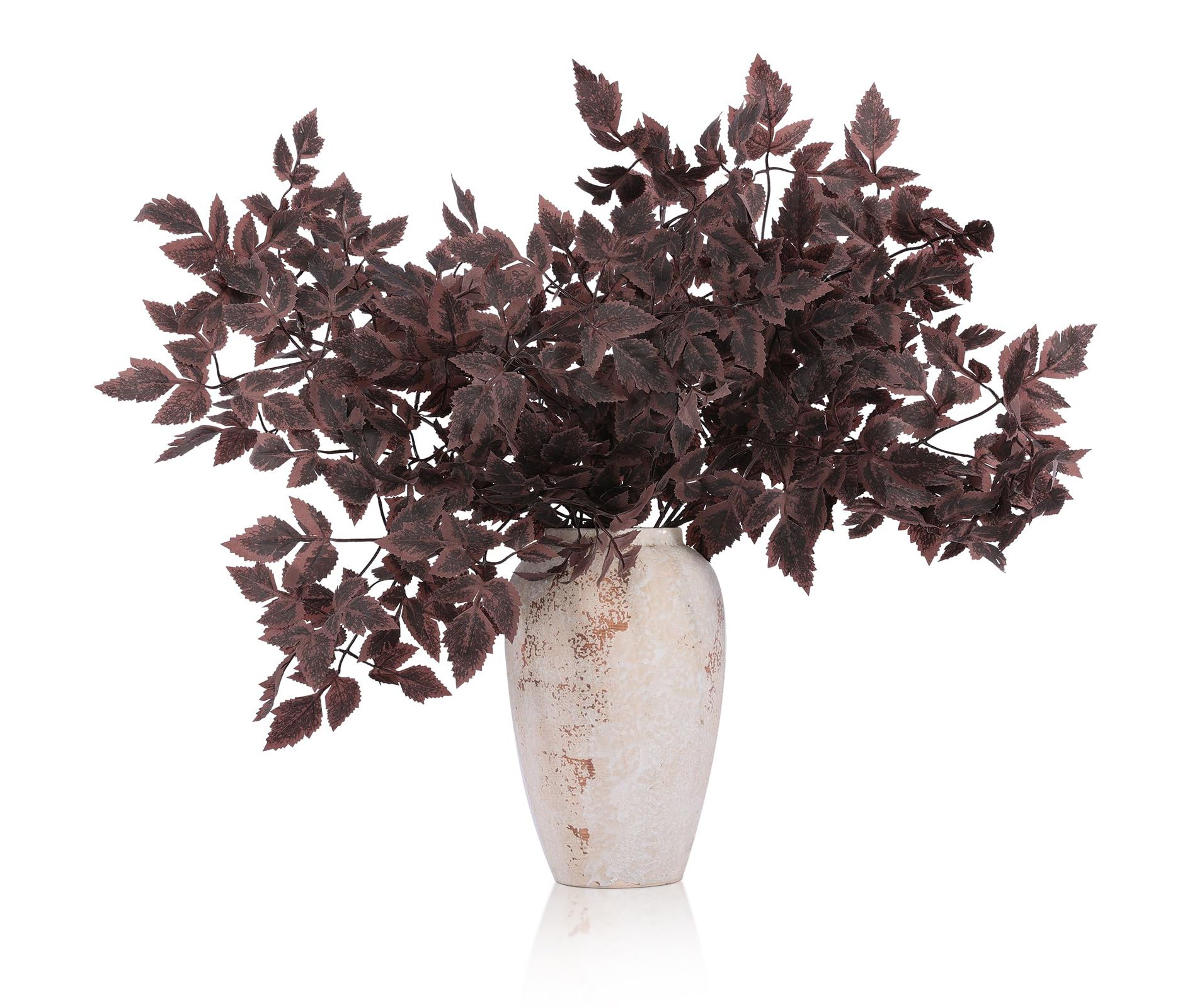 Attop 4 Pcs Artificial Cimicifuga Leaf Spray, 23 in Faux Burgundy Fall Greenery Branch with Long Stems for Decor Chocolate