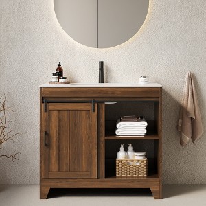 GDFStudio Resaca 36" Farmhouse Bathroom Vanity with Sliding Barn Door Storage - 1 of 4
