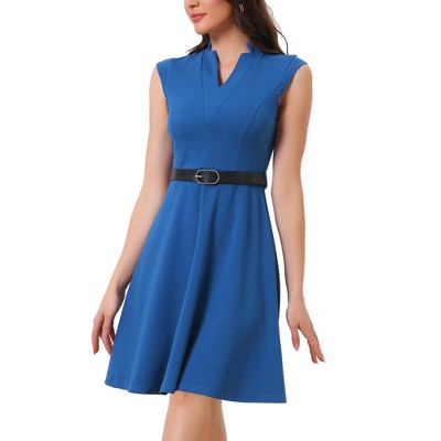 INSPIRE CHIC Women's V Neck Wear to Work Sleeveless Flare Knee Length Dresses