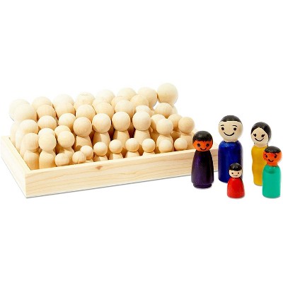 Bright Creations Unfinished Wooden Peg Dolls with Storage Case Tray, 5 Design (50 Pieces)