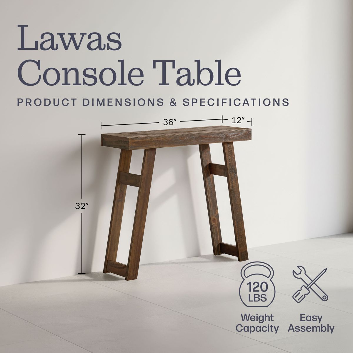 Alaterre Furniture Lawas Solid Wood Console Table - 36 Inch Modern Farmhouse Small Entryway Table - thumbnail 9