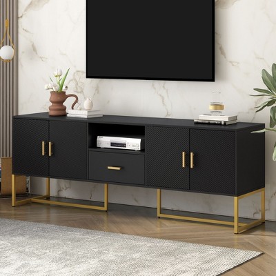 NicBex TV Stand for 70 Inch TV with Metal Handles and Legs,TV Entertainment Center with 1 Drawer and 2 Cabinets,TV Console Table for Living Room