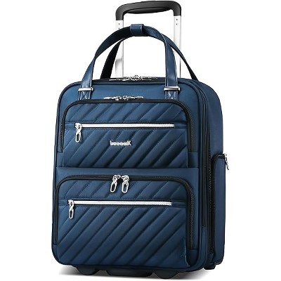 LUGGEX Underseat Carry On Luggage with Wheels, Softside Personal Item, Underseat 16 Inch, Blue Silver
