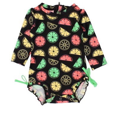RuffleButts Baby/Toddler Girls UPF50+ Long Sleeve One Piece Rash Guard