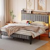 Full Size Linen Upholstered Bed Frame, Platform Bed Frame with Storage Headboard, No Box Spring Needed, Grey - 3 of 4