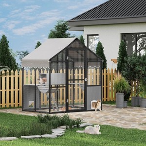 Aluminum Extra Large Outdoor Cat Enclosure for Multiple Cats, Large Cat Run, Cats Run Enclosure Walk in Kitten Condo with Channels, UV Proof Cover - 1 of 4
