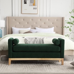 GDFStudio Julian Elegant Upholstered Boucle 53.5" Ottoman with Bolster Pillows and Rubber Wood Leg - 1 of 4