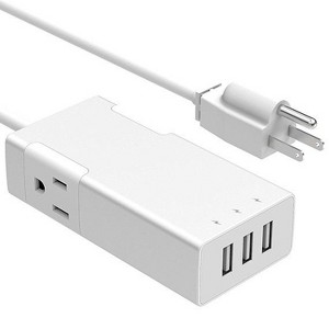SANOXY Cables and Adapters; 3 Ports USB Charger with 2 AC Outlets Aluminum Power Strip, Travel Charger Station, Silver - 1 of 4