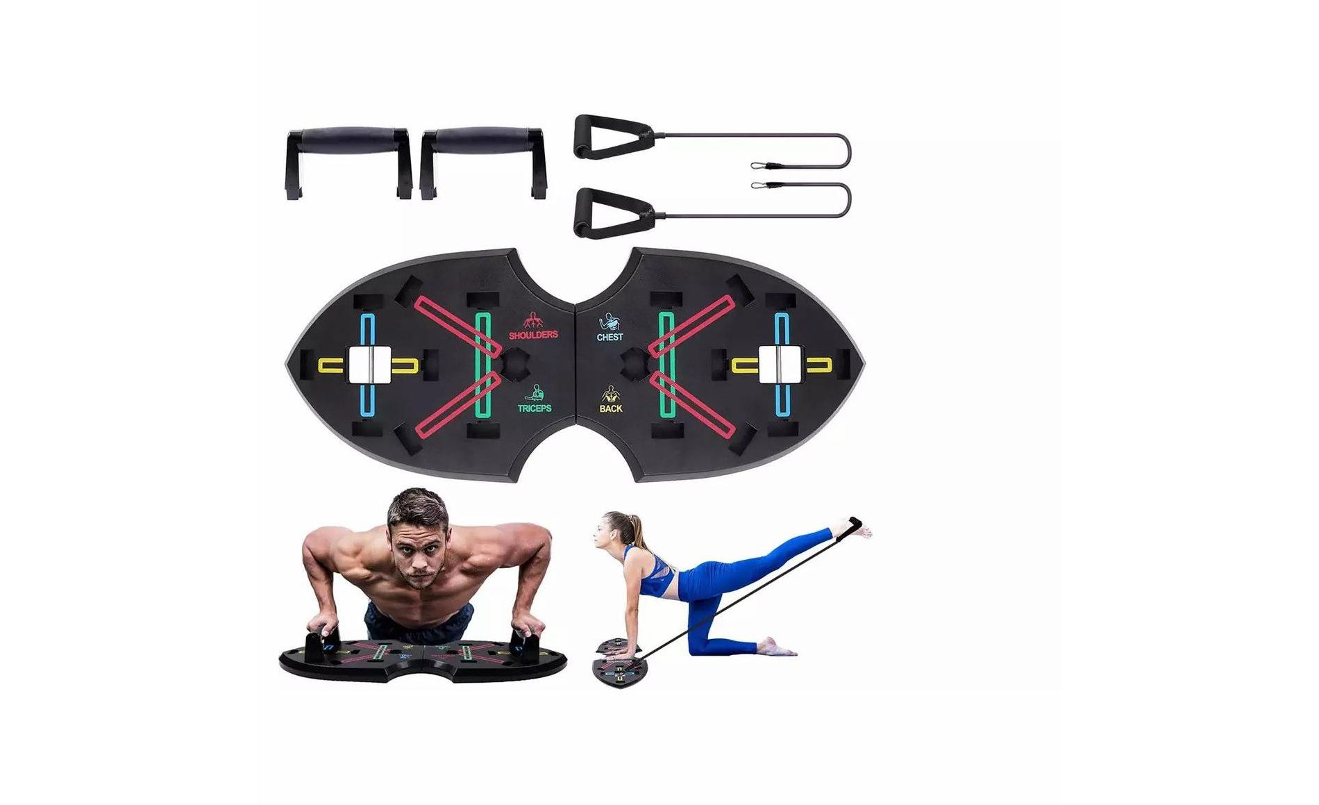 Link 12 in 1 Push Up Rack Board System Fitness Workout Train Gym Exercise with Resistance Bands - Perfect For Home Gym & Travelling