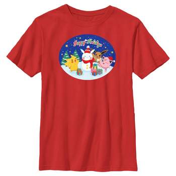 Boy's Pokemon Christmas Happy Holidays Snowman T-Shirt