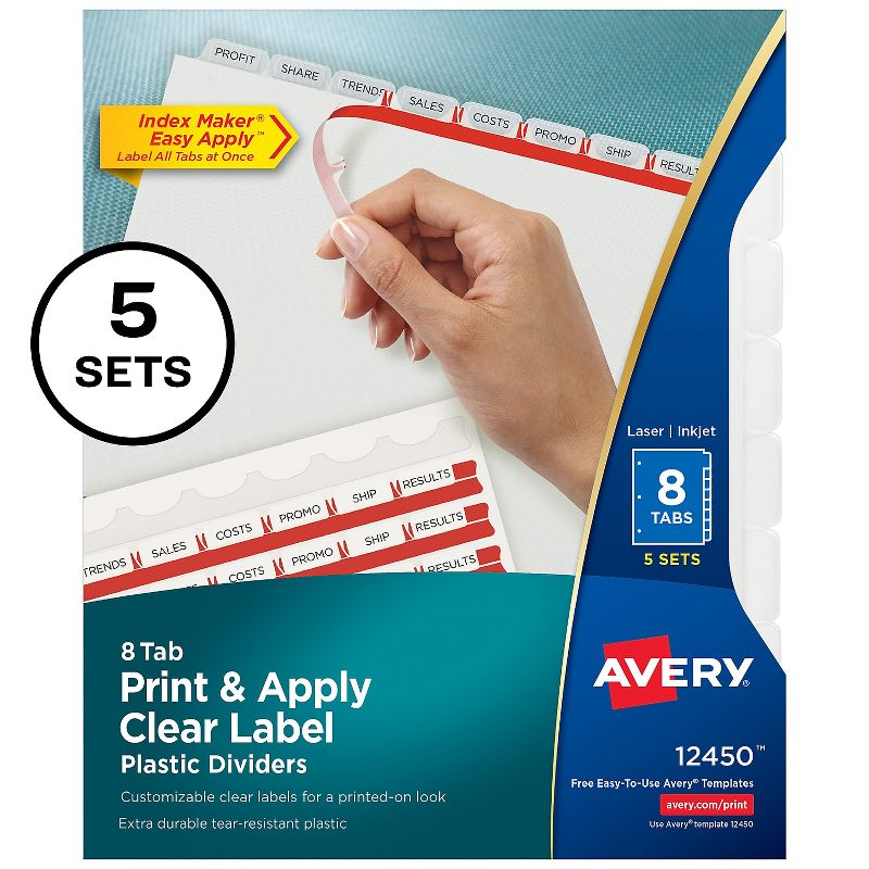 Avery Index Maker Print & Apply Clear Label Plastic Dividers 8-Tab Letter 5 Sets 12450, 2 of 9