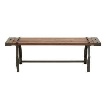 Industrial Metal and Brown Wood Bench Brown - Olivia & May