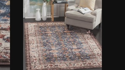 Royal Blue and Ivory Floral Motif Area Rug