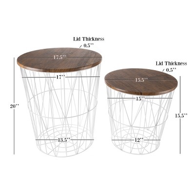 Round Wood and Metal Nesting Side Tables with Storage